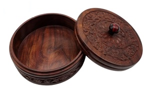 Prix de gros Boîte Chapati en bois naturel avec couvercle arrondi Boîte décorative Roti en bois poli pour la maison Hôtel Restaurant - Product Image 6