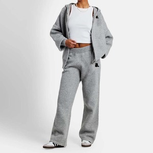 Retailer Printed Solid Color 100% Cotton Breathable Zip Sweatsuit Set Women <b>Stand</b> Front Heavyweight Winter Sporty Hoodie Jogger - Product Image 2