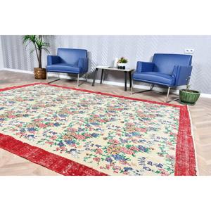 พรมวินเทจขนาดใหญ่ 6.4x9.5 ฟุต พรมตุรกี พรมขนสัตว์สีแดงลายปะติด - Product Image 3