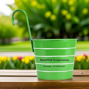 Colorful Round Shape <b>Railing</b> <b>Balcony</b> Hanging Metal <b>Planters</b> Customized Colour With Stripes Decorative Window <b>Planter</b> Wholesaler - Product Image 3