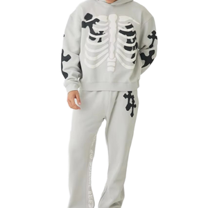 Fabricant personnalisé, survêtement à double taille, survêtement avec impression bouffante, sweat à capuche et pantalon de survêtement évasé, ensemble baggy, survêtement surdimensionné - Product Image 1