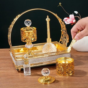 Ensemble de brûleurs d'encens du Ramadan en métal et cristal arabes les plus exigeants ensemble Bakhoor de luxe décor de fête de brûleur d'encens d'arrivée supérieure - Product Image 3