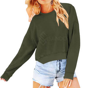 Dernier style de sweat-shirt court pour femmes de couleur unie Vente en gros Sweat-shirt court pour femmes personnalisé - Product Image 3
