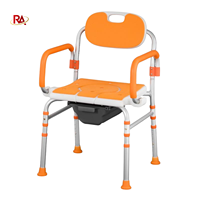 Chaise de douche et de bain réglable en hauteur avec dossier et accoudoirs, fonction toilettes, pour la réadaptation des personnes âgées