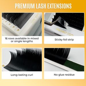 D Curl Extensions de cils PBT individuelles pour finition mate Semi-Permanent 0.10mm 16 rangées de plateaux pour Lash Tech - Product Image 2