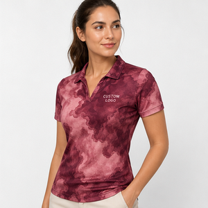Polo personnalisé pour femme, bordeaux marbré, séchage rapide, manches courtes, sublimation, vêtements de sport de golf - Product Image 3