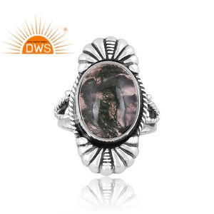 Anillo de declaración de piedras preciosas de ágata de musgo verde Natural de plata de ley oxidada más vendida, joyería para mujer, regalo para ella - Product Image 2