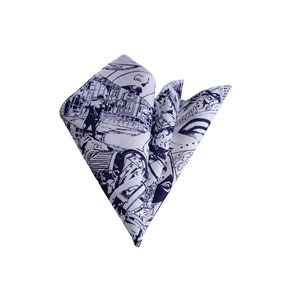 Foulard de bande dessinée imprimé blanc et bleu marine - Product Image 1