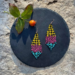 Boho <b>Turquoise</b> Design <b>Bead</b> Earrings with Cascading Fringe Unique Jewelry Gift for Women - Product Image 1