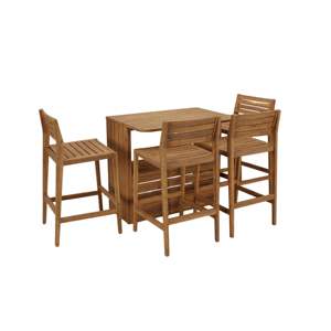 Kitchen Island Oil-Finished Natural Acacia Wood Outdoor <b>Bar</b> <b>Stool</b> - Farmhouse Rustic Plank Seat <b>With</b> Ladder <b>Back</b>, Footrest - Product Image 6