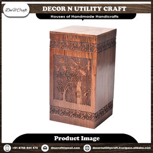 Urne de crémation pour animaux de compagnie en palissandre indien teck fait à la main exquis décor à la maison en bois gravé modèle motif boîte de rangement incluse - Product Image 4