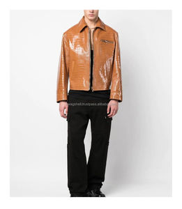 Men's New Fashion High Street Style Leather Jacket with Turn-Down Collar Quick Dry and Breathable Side Zipper Side Zipper - Product Image 3