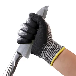 Guantes de seguridad 2022/2023 GMG, color gris, anticortes, carcasa de nitrilo negro, revestimiento arenoso, trabajo, mecánicos, resistentes al corte