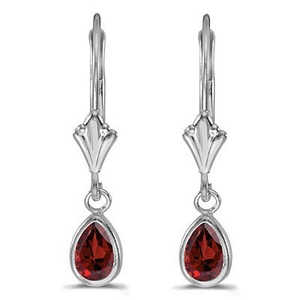 14K White Gold (0.90ct) Garnet <b>Drop</b> Lever-Back <b>Earrings</b> with Dangling Design <b>Fashionable</b> Style - Product Image 2