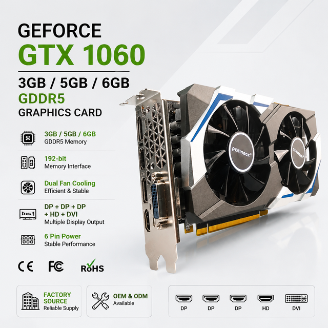 PCWINMAX Graphics Card GTX 1060 3GB/5GB/6GB GDDR5 192Bit Gaming GPU OEM Factory Wholesale PCIe for Desktop PCs