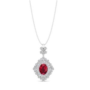 Colliers pendentifs en rubis de 8,84 carats de forme ovale au design classique REYES pour femmes, bijoux en argent sterling 925 avec moissanite - Product Image 5