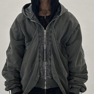 Sudaderas con capucha cortas para hombre Sudadera con capucha de gran tamaño Lavado ácido Jersey Vintage Algodón Peso pesado Sudadera con capucha de lana Hombres Streetwear - Product Image 5