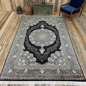 Grand tapis vintage 6,3x9,9 pieds, tapis turc en laine noir à pois - Product Image 1