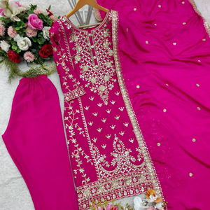 Tennecy Kurta/Kurti Indio-Pakistaní de Seda Pura Cinon, Totalmente Cosido, Sin Arrugas, Reversible, Listo para Usar, con Bordado Intenso - Product Image 1