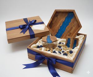 Brûleur d'encens en bois avec résine époxy avec bois, ensembles Bakhoor, brûleur d'encens islamique personnalisé, brûleur de parfum indien - Product Image 1