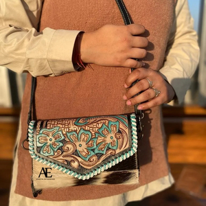 Hand Tooled Carving Leather Wallet Clutch <b>Phone</b> Case Stylish Cowhide Leather Wallets Turquoise Color Wallet <b>for</b> Women - Product Image 1