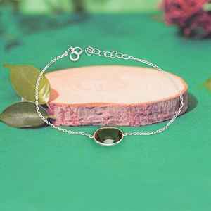 Pulsera de cadena de Plata de Ley 925 con piedras preciosas de cuarzo ahumado para mujer, pulsera de cadena con bisel de piedra de cuarzo ahumado, regalo para ella - Product Image 1