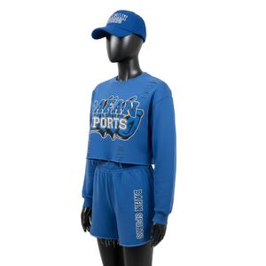 Ensemble sweat-shirt et short 100% coton de haute qualité pour femmes, en molleton de coton premium, haut court et short décontracté, logo personnalisé, ensembles pour femmes - Product Image 4