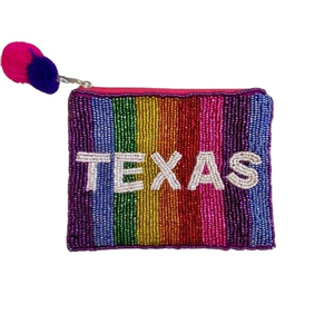 Monedero Artesanal con Diseño de TEXAS, Monedero de Cuentas de Semillas, Bordado, Mini Monedero con Cremallera Hecho a Mano en India - Product Image 1