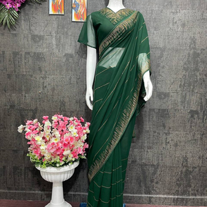 LAUNCHING NEW DESIGNER HEAVY <b>HOT</b> FIXING <b>STONE</b> WORK SAREES WITH BLOUSE - Product Image 1