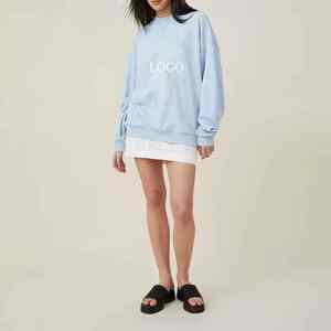 Women's Custom Logo Polyester/Cotton Winter <b>Long</b> Knitted <b>Sweatshirt</b> Lightweight Crew Neck Pullover with Full Sleeves Front Logo - Product Image 4