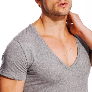 Camiseta de calidad superior con cuello en V profundo para hombre, camiseta de manga corta de compresión a la moda, camisetas ajustadas de verano para Fitness muscular para hombre - Product Image 5