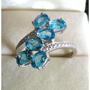 For Swiss Blue Topaz & White Topaz Cluster <b>Ring</b> for Women <b>925</b> Sterling <b>Silver</b> with Oval Cut Diamond Shah Gems-Everyday Wear - Product Image 1