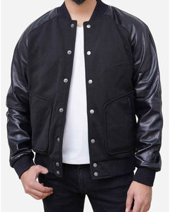 Veste universitaire grande taille de meilleure qualité pour hommes, veste en laine à manches en cuir avec logo personnalisé et broderie coupe-vent Letterman - Product Image 6
