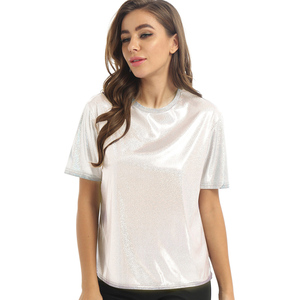 Chemisier Vintage en soie à manches courtes pour femme, haut court en Satin de soie, col rond - Product Image 2