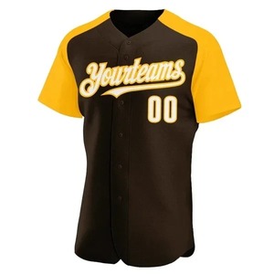 Maillot de baseball personnalisé marron et blanc authentique à manches raglan, impression numérique, grande taille, 100 % polyester, anti-humidité, pour hommes et femmes - Product Image 2