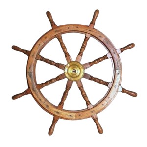 Rueda de barco de madera náutica grande al por mayor accesorios de decoración del hogar artesanía de madera natural rueda de barco decorativa 100% hecha a mano - Product Image 3