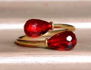 Anillo de Plata de Ley 925 con forma de gota de granate para mujer, Gema chapada en oro ajustable, joyería de boda y compromiso - Product Image 1