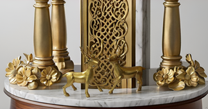 Elegante escultura de ciervo dorado de lujo, decoración abstracta de Metal para el hogar, soporte de Feng Shui inspirado en la naturaleza, adorno de latón hecho a mano moderno - Product Image 2