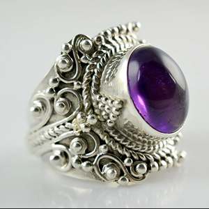 Natural Amethyst Cocktail <b>Ring</b> 925 Sterling <b>Silver</b> Purple Oval Gemstone Handmade <b>Boho</b> Jewelry Bezel Setting - Product Image 4