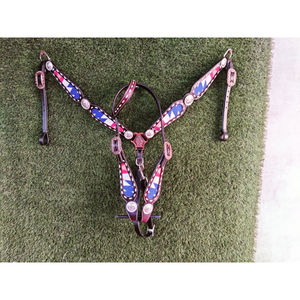 Calidad superior 100% cuero genuino Western Beaded One Ear Headstall & Breast Collar Set con correa Wither Proveedor Fabricante - Product Image 2