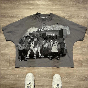 T-shirt graphique streetwear personnalisé, coupe ample, lavage vintage, design hip-hop, tissu en coton lourd - Product Image 3