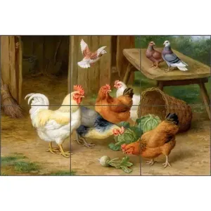 Mural de azulejos de gallo EH033 Country Life Art Murales de pared de cerámica contra salpicaduras - Product Image 1