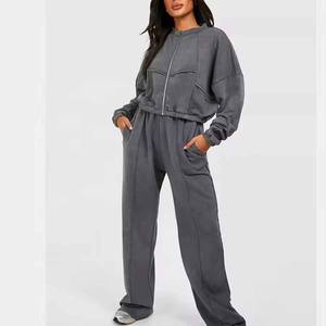 Conjunto de Sudadera con Capucha y Pantalones con Cremallera Lisa Unisex Personalizado, Chándal para Mujer, Sudadera con Capucha y Pantalones de Felpa Francesa Gruesa - Product Image 1