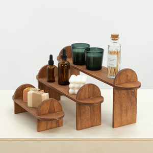 Soporte de exhibición de 3 niveles de madera de acacia rústica Bandeja de servicio de buen precio de alta calidad Mayoristas de decoración del hogar vietnamita - Product Image 2