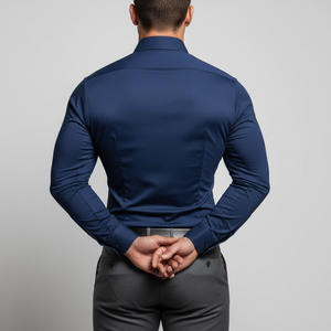 Chemise habillée à manches longues pour homme, personnalisée, unie, lavée, confortable, coupe musclée, tissu popeline, formelle pour l'été - Product Image 2