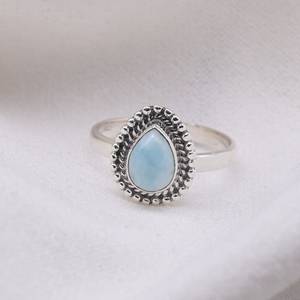 Natural Larimar Ring 925 Sterling <b>Silver</b> Pear Shape Gemstone Handmade Jewelry Elegant Gift For Women - Product Image 4