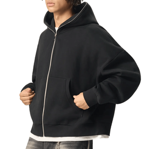 Sudaderas con Capucha Personalizadas al por Mayor, Cierre Completo, Tejido Grueso, Lisas, Extra Grandes, de Felpa Francesa, con Hombros Caídos, para Hombre - Product Image 6