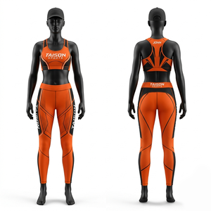 ชุดเลกกิ้งและสปอร์ตบราผ้าโพลีเอสเตอร์ผสมสแปนเด็กซ์ พรีเมียม 240 GSM สีแดงไล่เฉด ดีไซน์แผงสี ระบายอากาศได้ดี พร้อมสกรีนโลโก้ตามสั่ง - Product Image 4