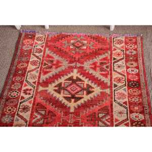 Turkish 2.8x9.4 ft Rug, <b>Runner</b> Vintage Rug, <b>Red</b> Gray Geometric Wool Rug - Product Image 5