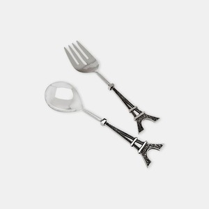 Juego de Cubiertos para Servir Ensaladas de Acero Inoxidable con Mango de Resina Azul y Negra, Juego de Cubiertos para Servir Alimentos Plateados - Product Image 5